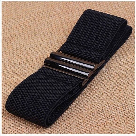New Classic Black Elastic Stretch Wide Waist Cinch Belt - Picture 1 of 6